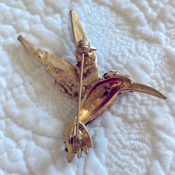 HUMMINGBIRD PIN / BROOCH Cloisonné and rhinestones - Picture 2 of 4